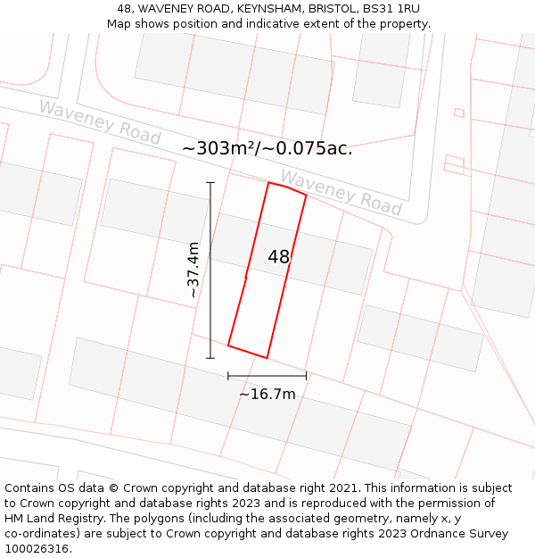 48, WAVENEY ROAD, KEYNSHAM, BRISTOL, BS31 1RU: Plot and title map
