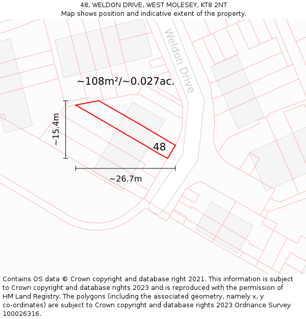48, WELDON DRIVE, WEST MOLESEY, KT8 2NT: Plot and title map