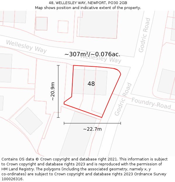 48, WELLESLEY WAY, NEWPORT, PO30 2GB: Plot and title map