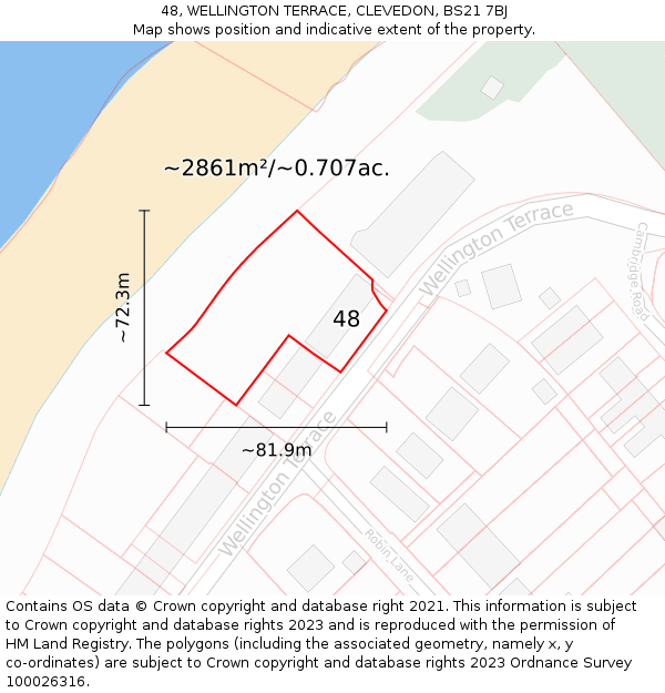 48, WELLINGTON TERRACE, CLEVEDON, BS21 7BJ: Plot and title map