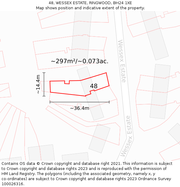 48, WESSEX ESTATE, RINGWOOD, BH24 1XE: Plot and title map