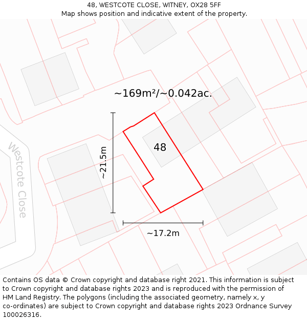 48, WESTCOTE CLOSE, WITNEY, OX28 5FF: Plot and title map