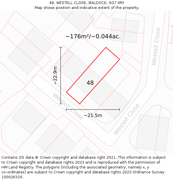 48, WESTELL CLOSE, BALDOCK, SG7 6RY: Plot and title map