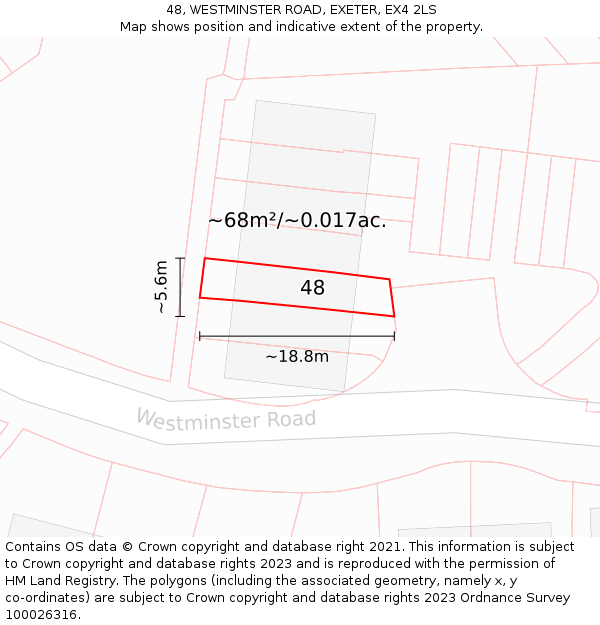 48, WESTMINSTER ROAD, EXETER, EX4 2LS: Plot and title map