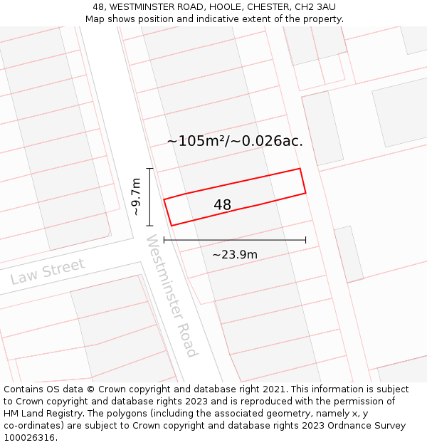 48, WESTMINSTER ROAD, HOOLE, CHESTER, CH2 3AU: Plot and title map