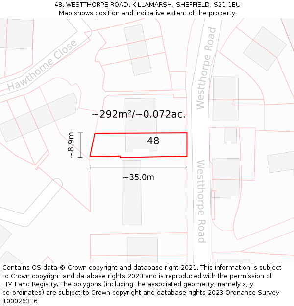 48, WESTTHORPE ROAD, KILLAMARSH, SHEFFIELD, S21 1EU: Plot and title map