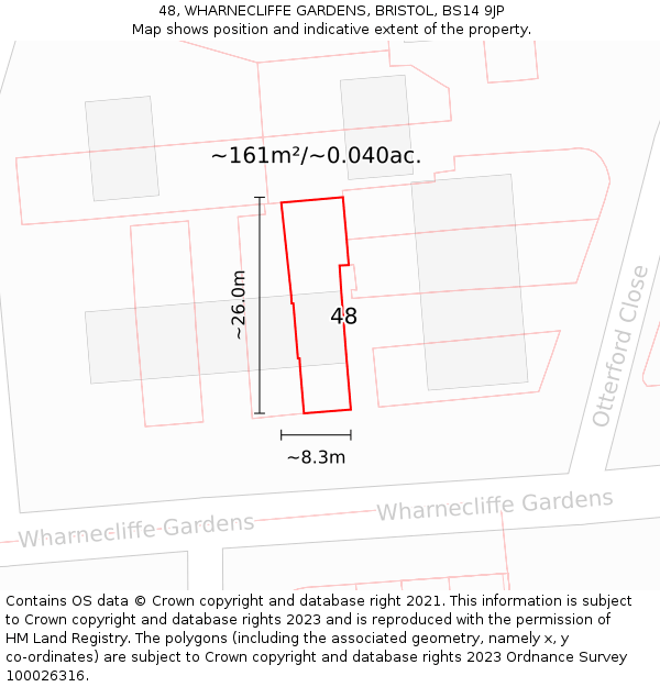 48, WHARNECLIFFE GARDENS, BRISTOL, BS14 9JP: Plot and title map
