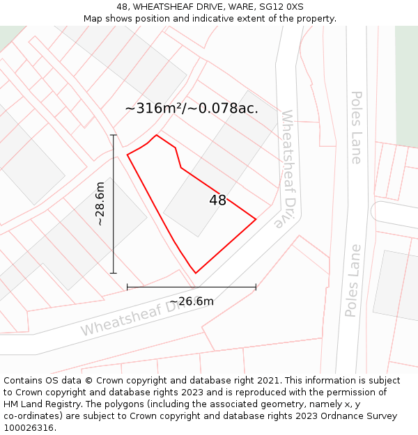 48, WHEATSHEAF DRIVE, WARE, SG12 0XS: Plot and title map