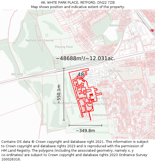 48, WHITE PARK PLACE, RETFORD, DN22 7ZB: Plot and title map