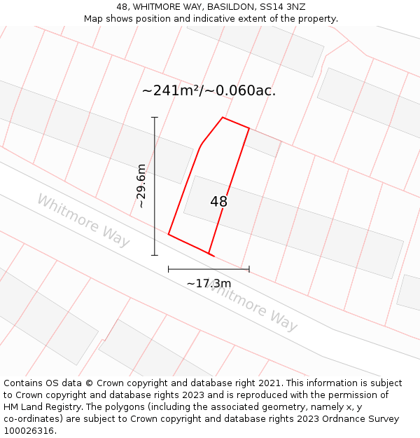 48, WHITMORE WAY, BASILDON, SS14 3NZ: Plot and title map