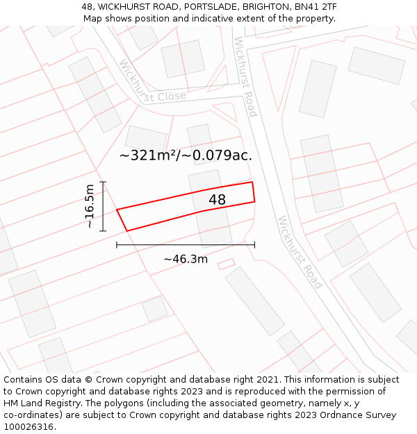 48, WICKHURST ROAD, PORTSLADE, BRIGHTON, BN41 2TF: Plot and title map