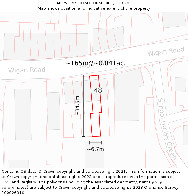 48, WIGAN ROAD, ORMSKIRK, L39 2AU: Plot and title map