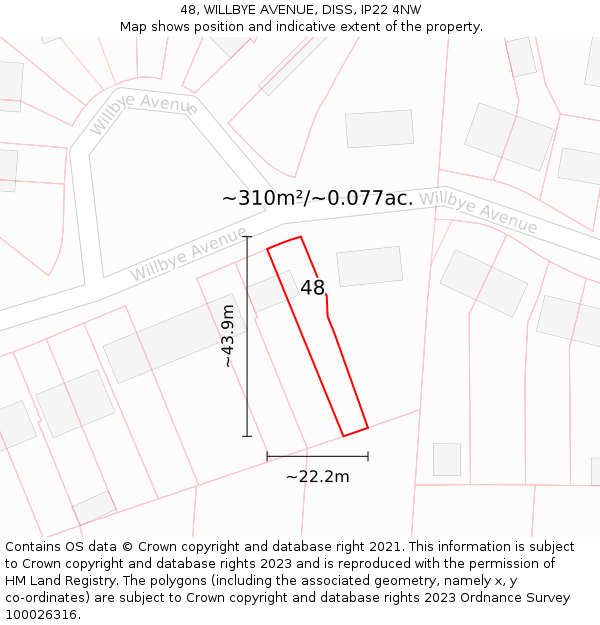 48, WILLBYE AVENUE, DISS, IP22 4NW: Plot and title map