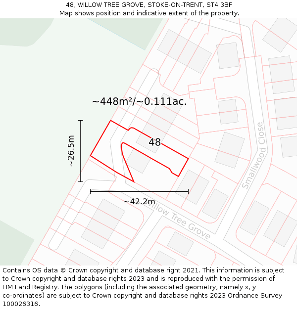 48, WILLOW TREE GROVE, STOKE-ON-TRENT, ST4 3BF: Plot and title map