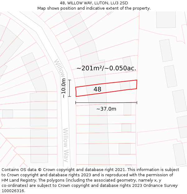 48, WILLOW WAY, LUTON, LU3 2SD: Plot and title map