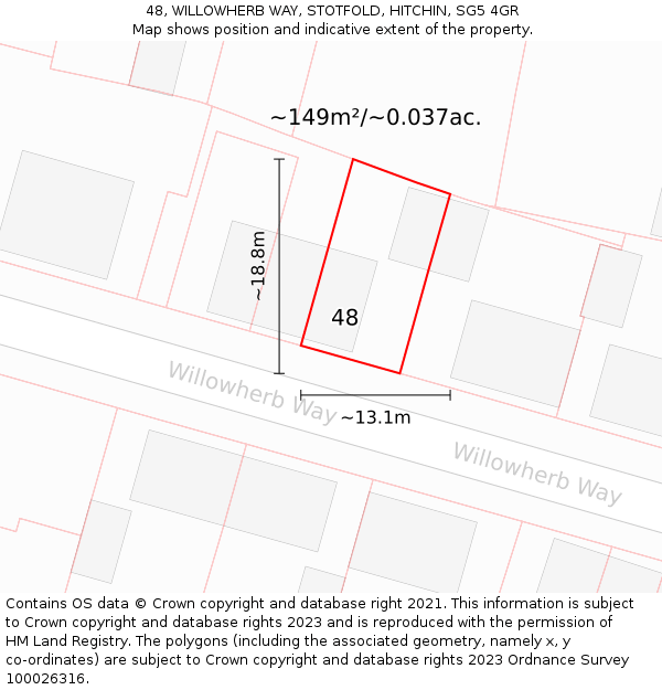 48, WILLOWHERB WAY, STOTFOLD, HITCHIN, SG5 4GR: Plot and title map
