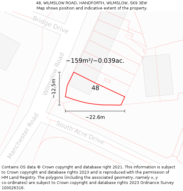 48, WILMSLOW ROAD, HANDFORTH, WILMSLOW, SK9 3EW: Plot and title map