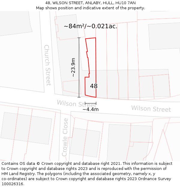 48, WILSON STREET, ANLABY, HULL, HU10 7AN: Plot and title map