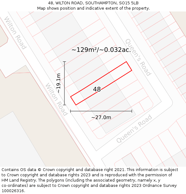 48, WILTON ROAD, SOUTHAMPTON, SO15 5LB: Plot and title map