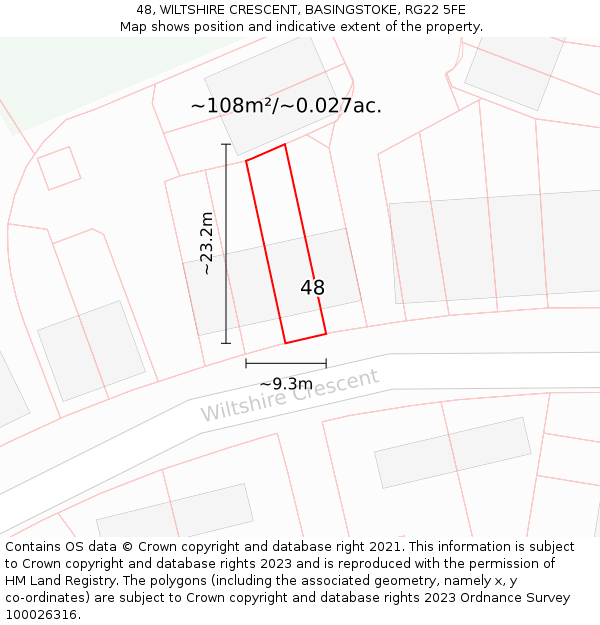 48, WILTSHIRE CRESCENT, BASINGSTOKE, RG22 5FE: Plot and title map