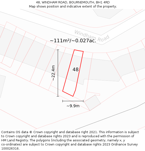 48, WINDHAM ROAD, BOURNEMOUTH, BH1 4RD: Plot and title map