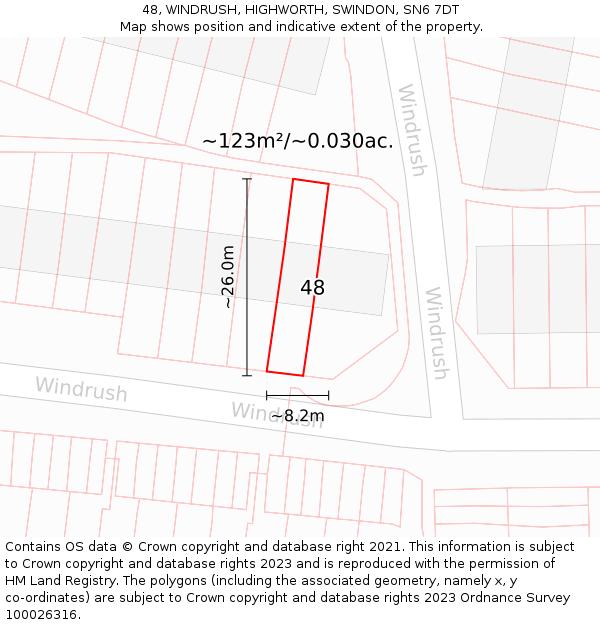 48, WINDRUSH, HIGHWORTH, SWINDON, SN6 7DT: Plot and title map