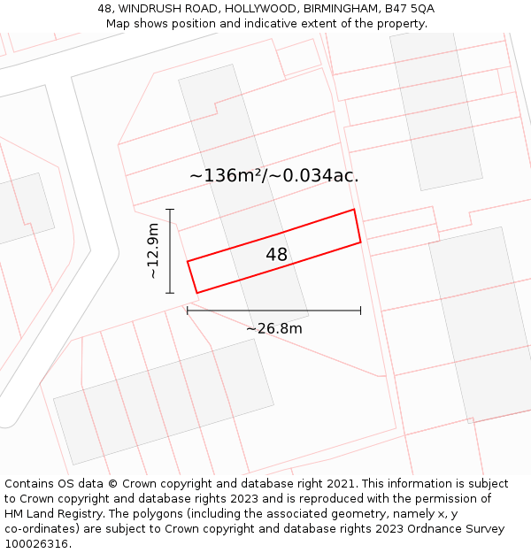 48, WINDRUSH ROAD, HOLLYWOOD, BIRMINGHAM, B47 5QA: Plot and title map