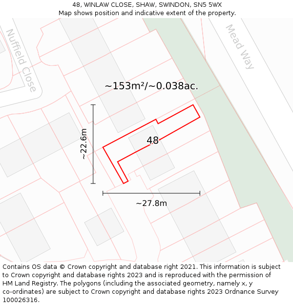 48, WINLAW CLOSE, SHAW, SWINDON, SN5 5WX: Plot and title map
