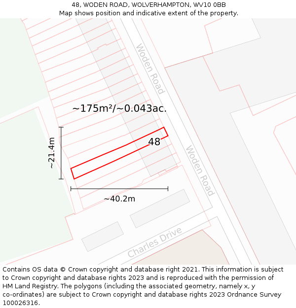 48, WODEN ROAD, WOLVERHAMPTON, WV10 0BB: Plot and title map