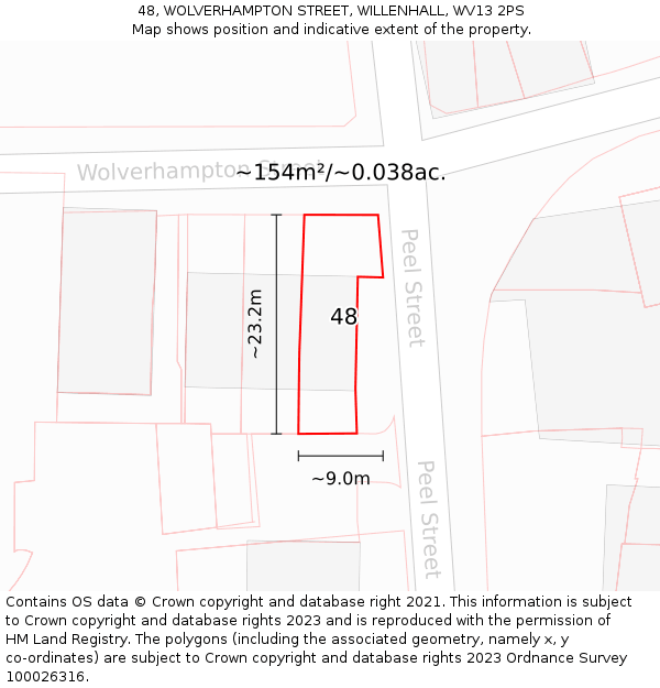 48, WOLVERHAMPTON STREET, WILLENHALL, WV13 2PS: Plot and title map
