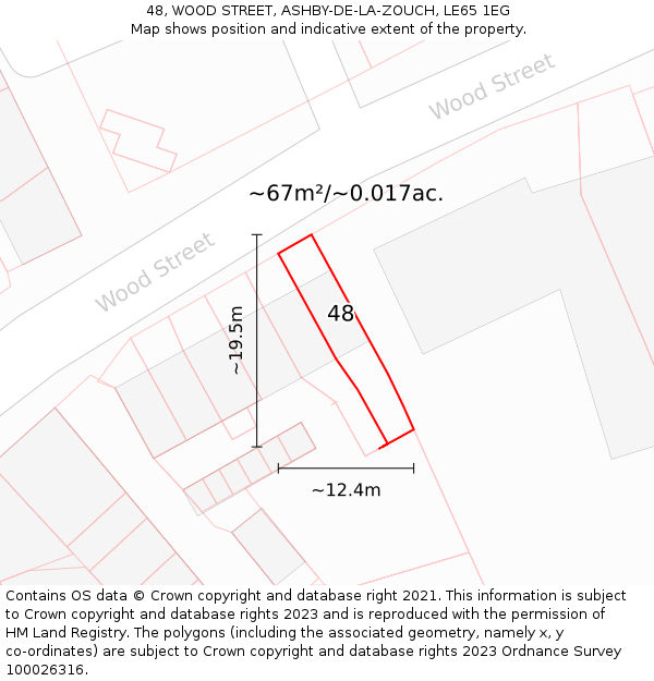 48, WOOD STREET, ASHBY-DE-LA-ZOUCH, LE65 1EG: Plot and title map