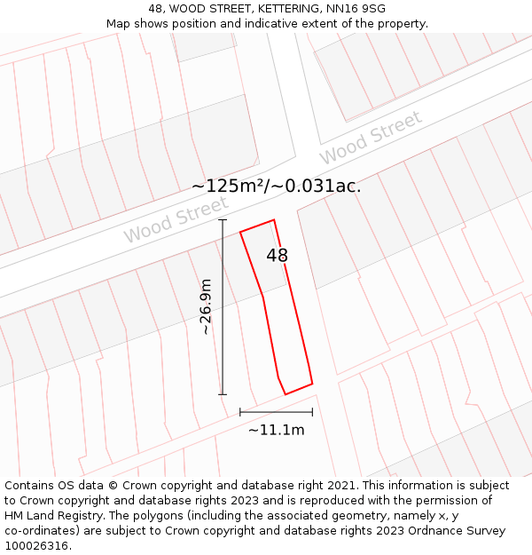 48, WOOD STREET, KETTERING, NN16 9SG: Plot and title map