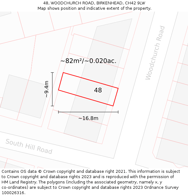 48, WOODCHURCH ROAD, BIRKENHEAD, CH42 9LW: Plot and title map