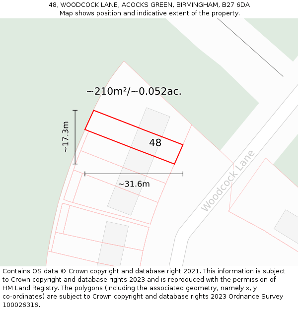 48, WOODCOCK LANE, ACOCKS GREEN, BIRMINGHAM, B27 6DA: Plot and title map
