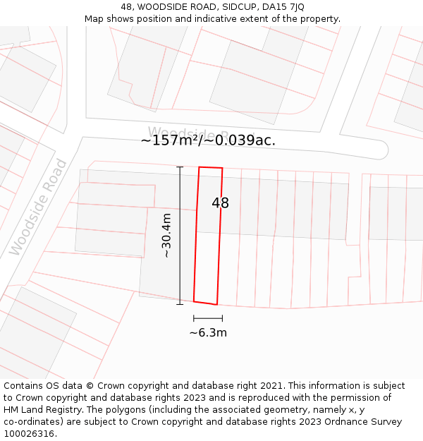 48, WOODSIDE ROAD, SIDCUP, DA15 7JQ: Plot and title map