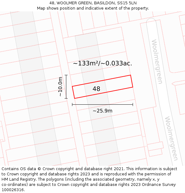 48, WOOLMER GREEN, BASILDON, SS15 5LN: Plot and title map