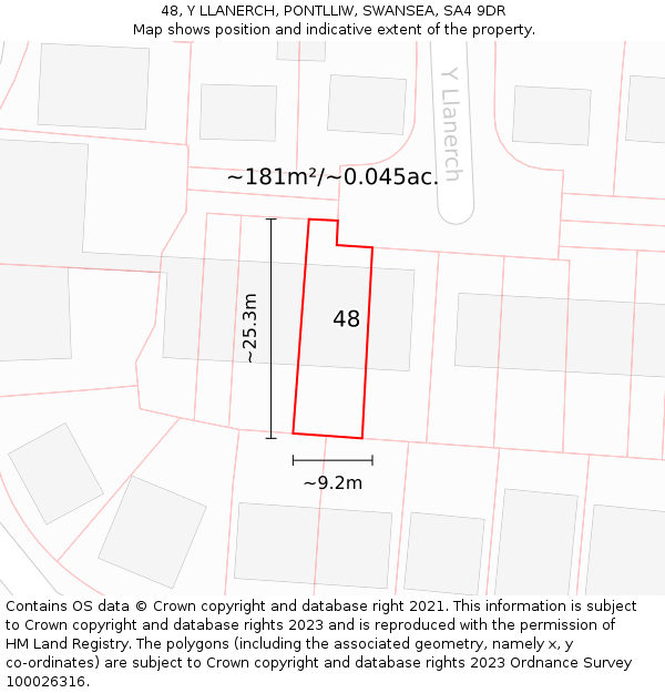 48, Y LLANERCH, PONTLLIW, SWANSEA, SA4 9DR: Plot and title map