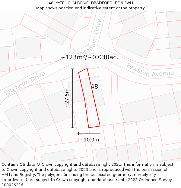 48, YATEHOLM DRIVE, BRADFORD, BD6 3WH: Plot and title map