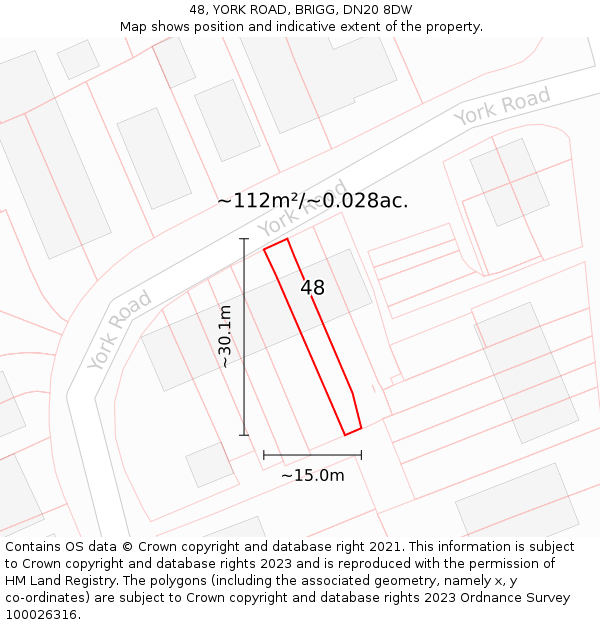 48, YORK ROAD, BRIGG, DN20 8DW: Plot and title map