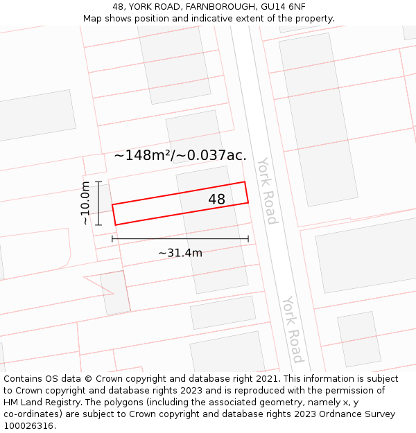 48, YORK ROAD, FARNBOROUGH, GU14 6NF: Plot and title map