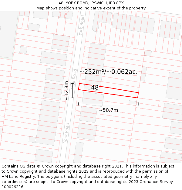 48, YORK ROAD, IPSWICH, IP3 8BX: Plot and title map