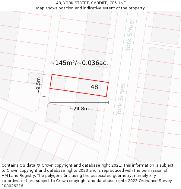 48, YORK STREET, CARDIFF, CF5 1NE: Plot and title map