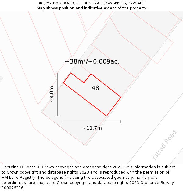 48, YSTRAD ROAD, FFORESTFACH, SWANSEA, SA5 4BT: Plot and title map
