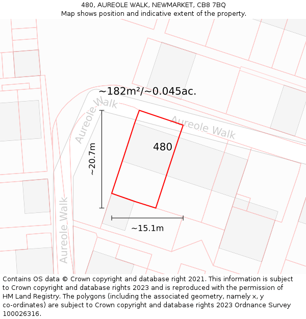 480, AUREOLE WALK, NEWMARKET, CB8 7BQ: Plot and title map