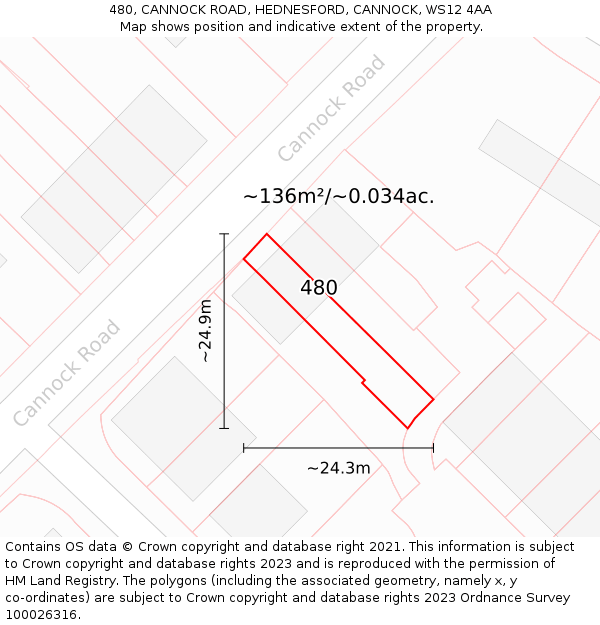 480, CANNOCK ROAD, HEDNESFORD, CANNOCK, WS12 4AA: Plot and title map