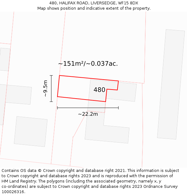 480, HALIFAX ROAD, LIVERSEDGE, WF15 8DX: Plot and title map