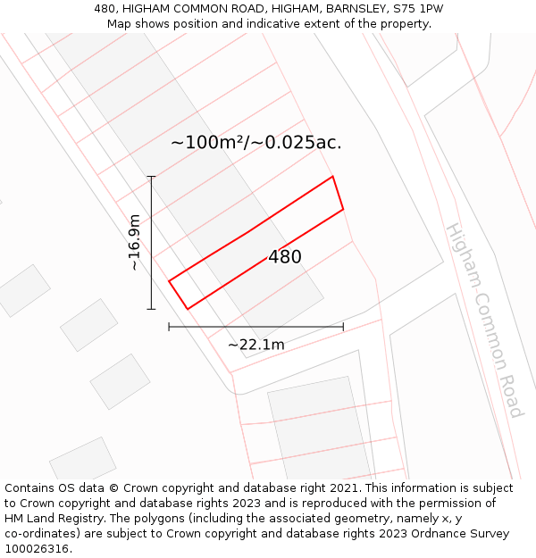 480, HIGHAM COMMON ROAD, HIGHAM, BARNSLEY, S75 1PW: Plot and title map