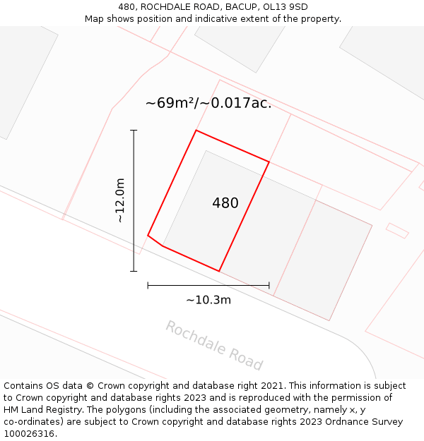 480, ROCHDALE ROAD, BACUP, OL13 9SD: Plot and title map