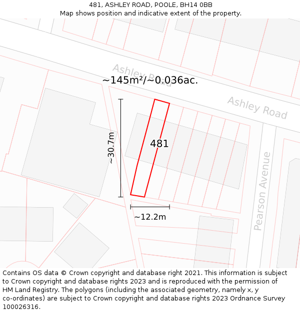481, ASHLEY ROAD, POOLE, BH14 0BB: Plot and title map