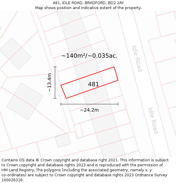 481, IDLE ROAD, BRADFORD, BD2 2AY: Plot and title map